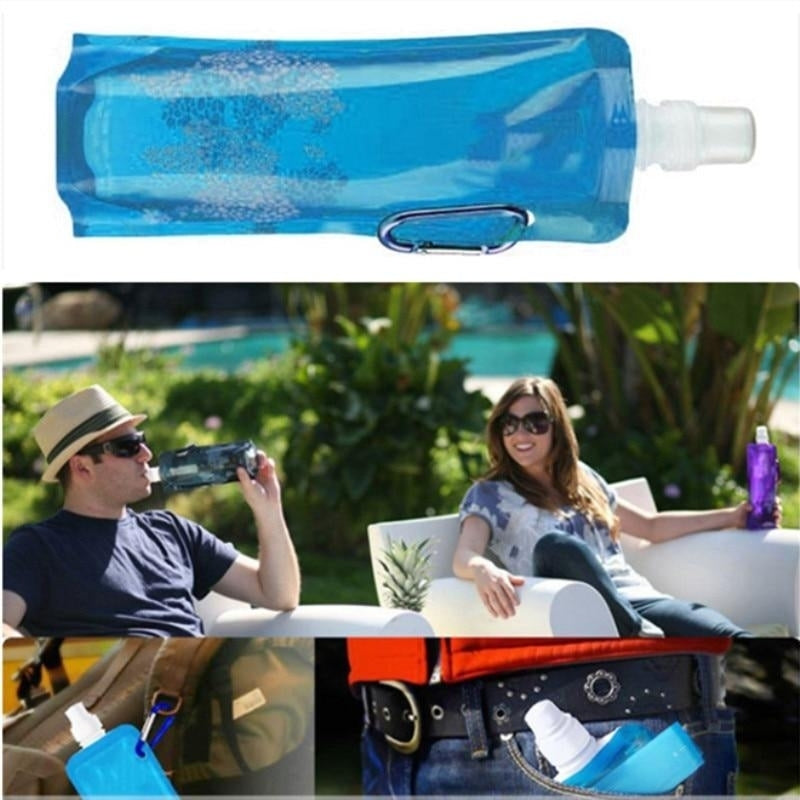 Foldable Water Bottle Bags 480ML Environmental Protection Outdoor Sports For Hiking Camping 2-packs Image 5