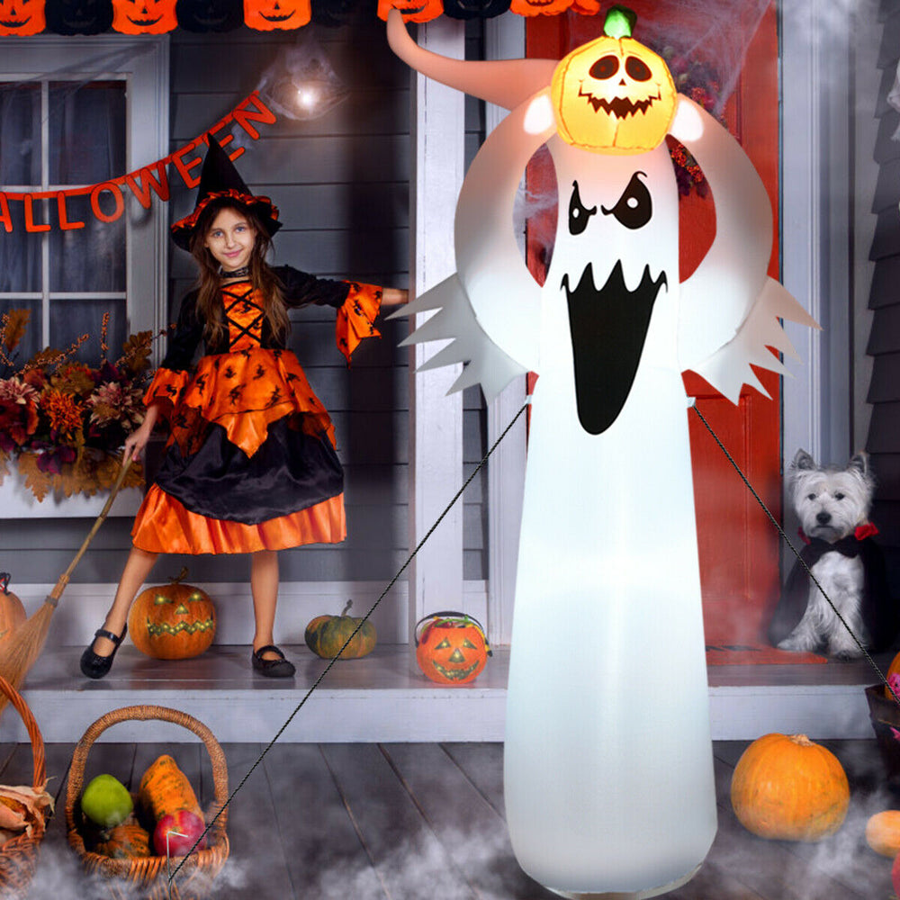 6FT Halloween Inflatable Blow Up Ghost w/ Pumpkin LED Lights Yard Decoration Image 2