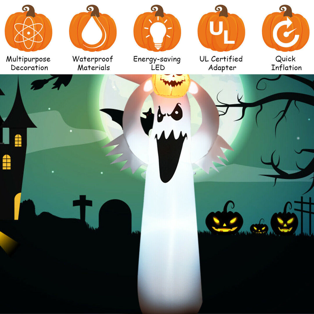 6FT Halloween Inflatable Blow Up Ghost w/ Pumpkin LED Lights Yard Decoration Image 3