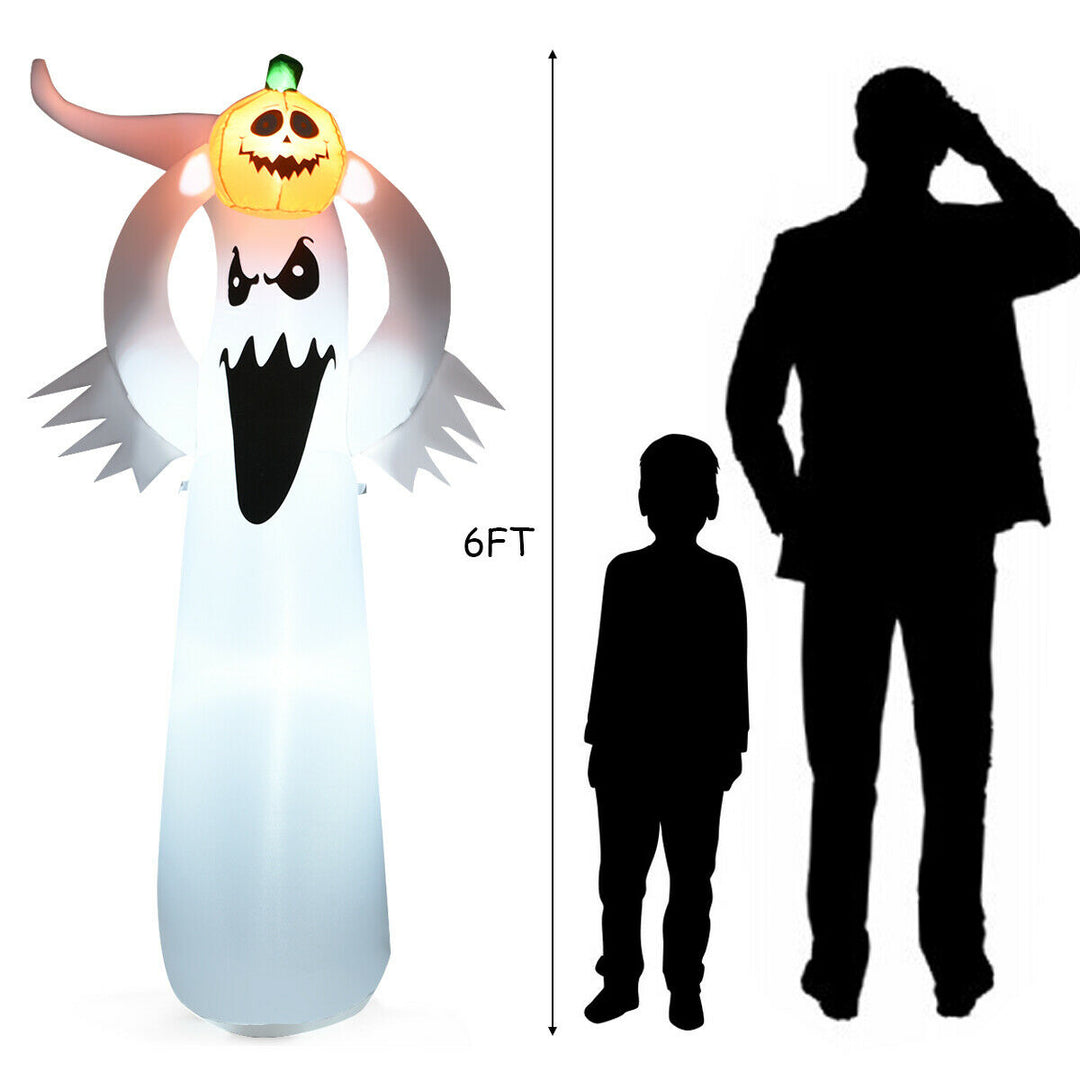 6FT Halloween Inflatable Blow Up Ghost w/ Pumpkin LED Lights Yard Decoration Image 5