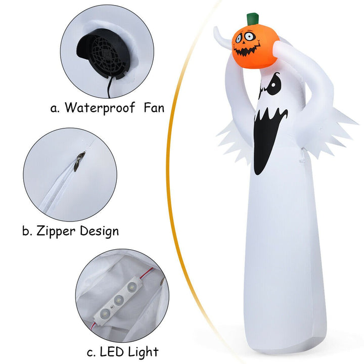 6FT Halloween Inflatable Blow Up Ghost w/ Pumpkin LED Lights Yard Decoration Image 7