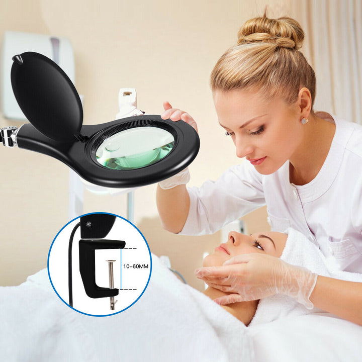 LED Magnifying Glass Desk Lamp w/ Swivel Arm and Clamp 2.25x Magnification Black Image 3