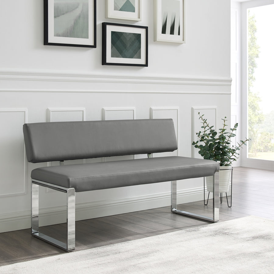 Lilyana Bench-Upholstered-Chrome Legs-Square Geometrical Legs Image 1