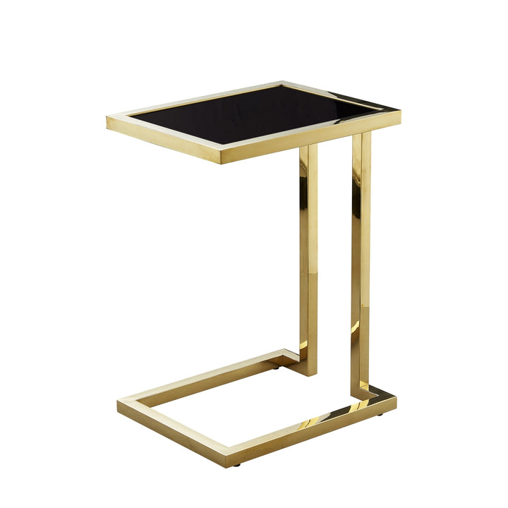 Lana End Table-High Gloss Lacquer Finish-Polished Stainless Steel Base Image 5