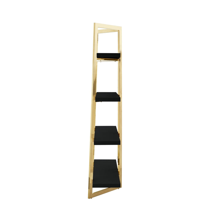 Kanoa Etagere Bookshelf-Bookcase-4 Shelves-High Gloss Lacquer Finish-Polished Stainless Steel Frame Image 5