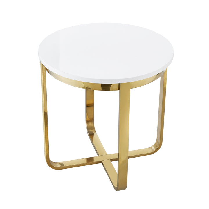 Oleena End Table-High Gloss Lacquer Finish-Polished Stainless Steel Base-X-Leg Image 7