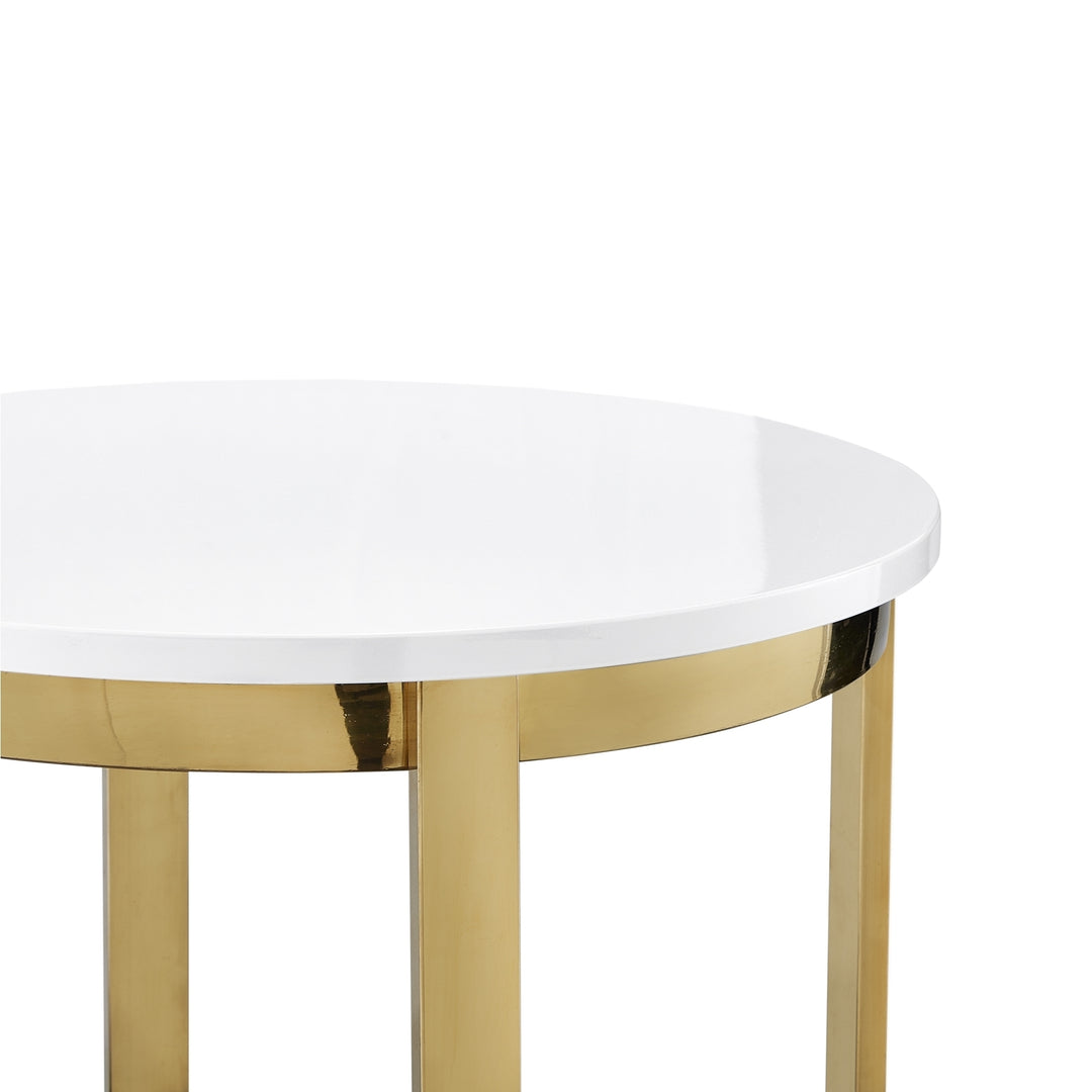 Oleena End Table-High Gloss Lacquer Finish-Polished Stainless Steel Base-X-Leg Image 8
