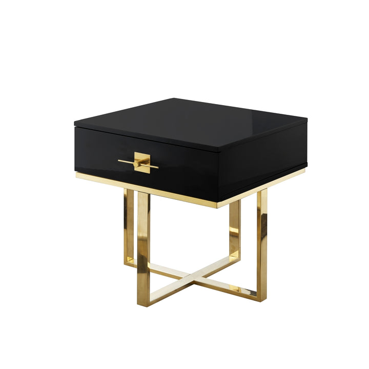 Moana Side Table-1 Drawer-Hight Gloss Lacquer Finish-Polished Stainless Steel Base Image 5
