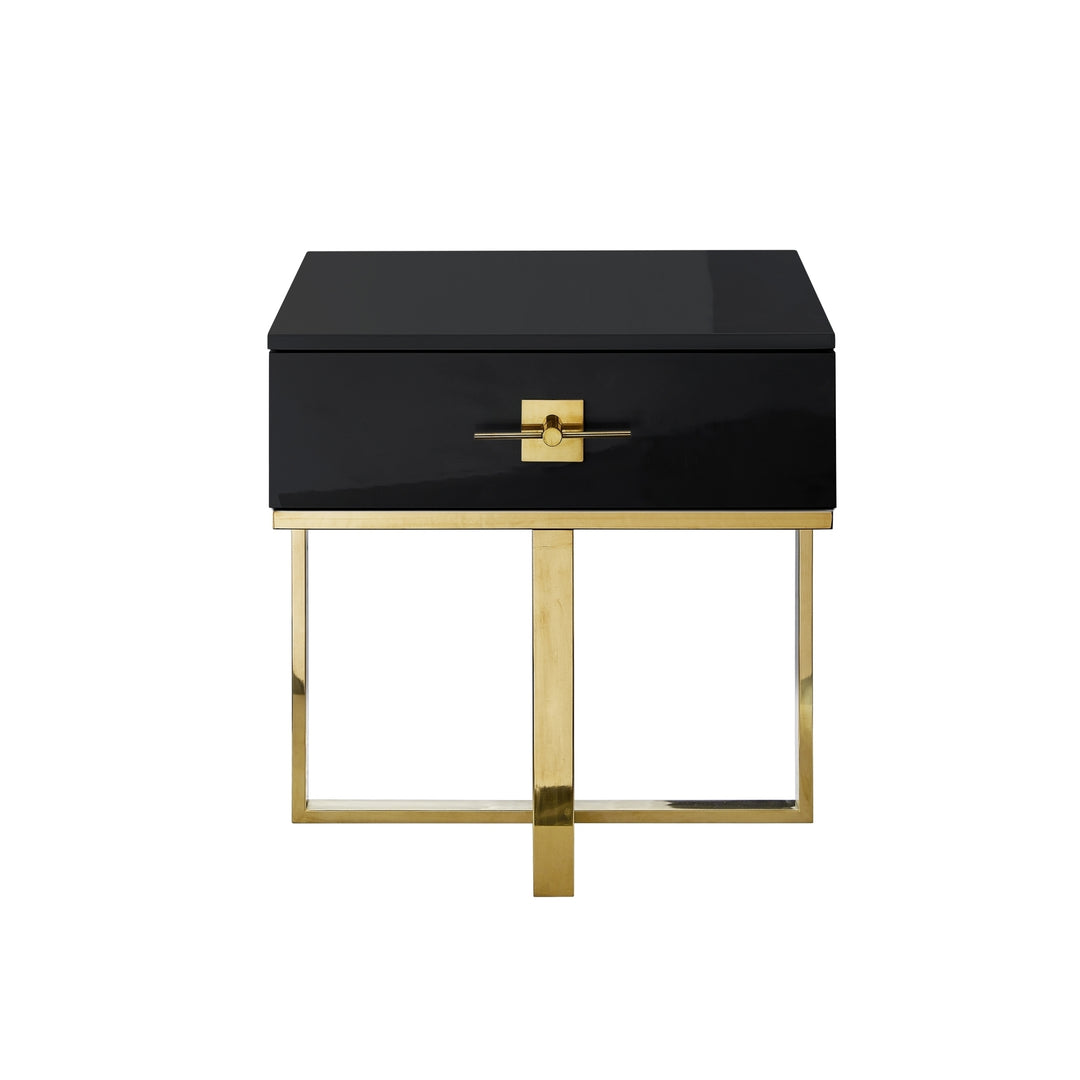 Moana Side Table-1 Drawer-Hight Gloss Lacquer Finish-Polished Stainless Steel Base Image 3