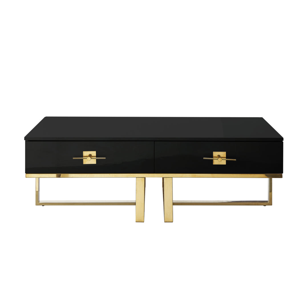 Nicole Miller Moana Coffee Table High Gloss Lacquer Polished Stainless Steel 2 Drawers 47in Image 7