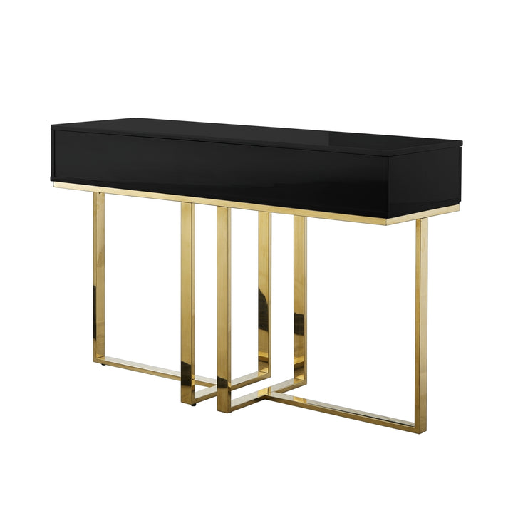 Moana Console Table-2 Drawers-Hight Gloss Lacquer Finish-Polished Stainless Steel Base Image 4