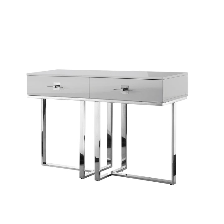 Moana Console Table-2 Drawers-Hight Gloss Lacquer Finish-Polished Stainless Steel Base Image 6