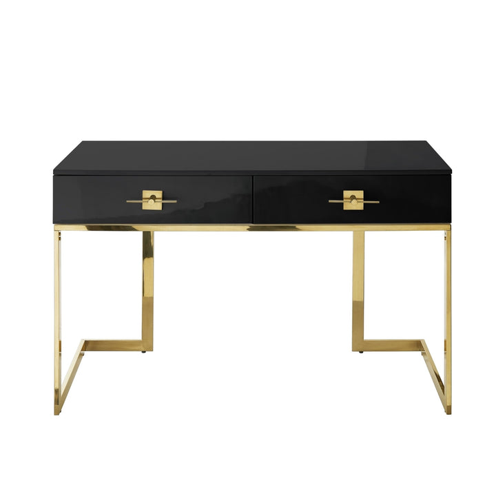 Moana Desk-2 Drawers-Hight Gloss Lacquer Finish-Polished Stainless Steel Base Image 8