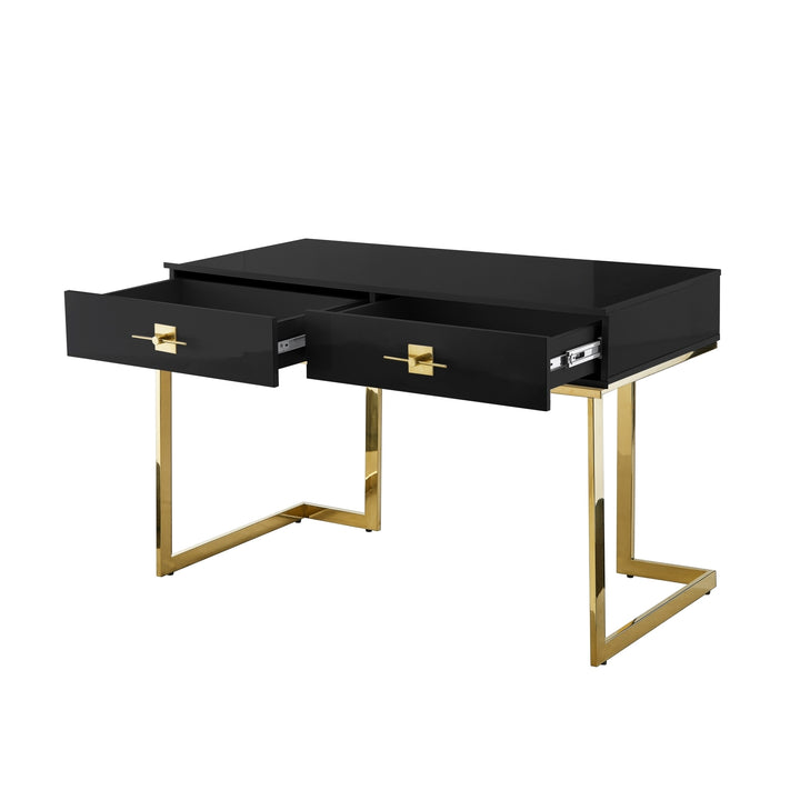 Moana Desk-2 Drawers-Hight Gloss Lacquer Finish-Polished Stainless Steel Base Image 9