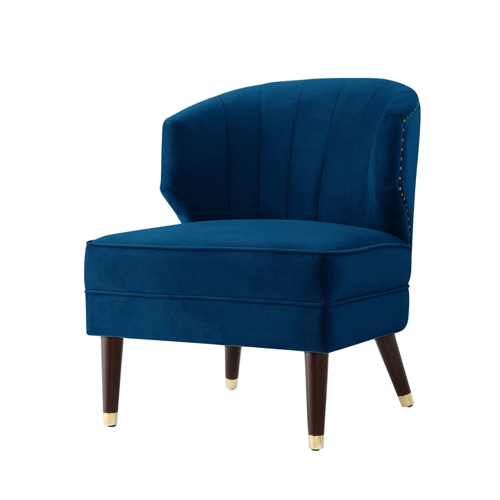 Nicole Miller Trung Velvet Accent Chair-Channel Tufted Back-Cherry Legs-Gold Metal Tip -Nailheads Image 11