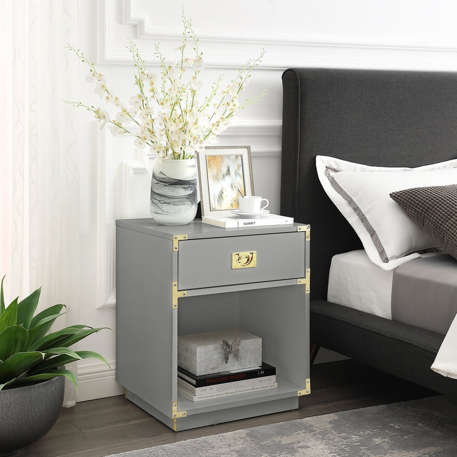 Lebod 1 Drawer Side Table- High Gloss-Metal Handle-Corner Brackets-Inspired Home Image 1
