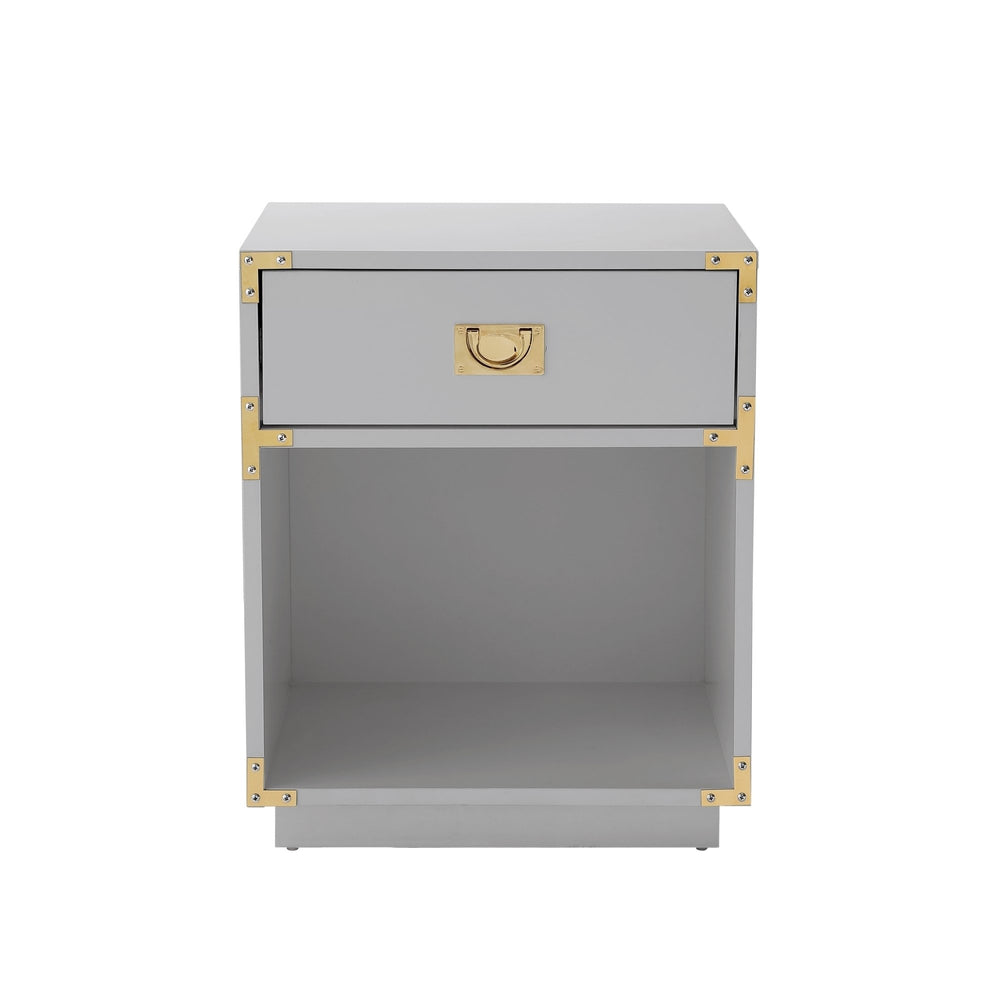 Lebod 1 Drawer Side Table- High Gloss-Metal Handle-Corner Brackets-Inspired Home Image 2