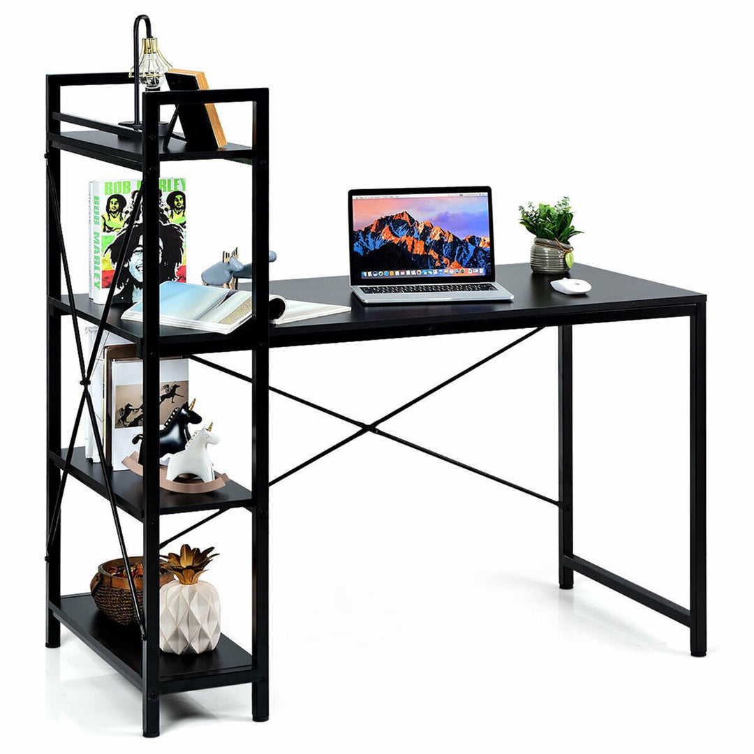 47.5" Computer Desk Writing Desk Study Table Workstation With 4-Tier Shelves Black Image 1