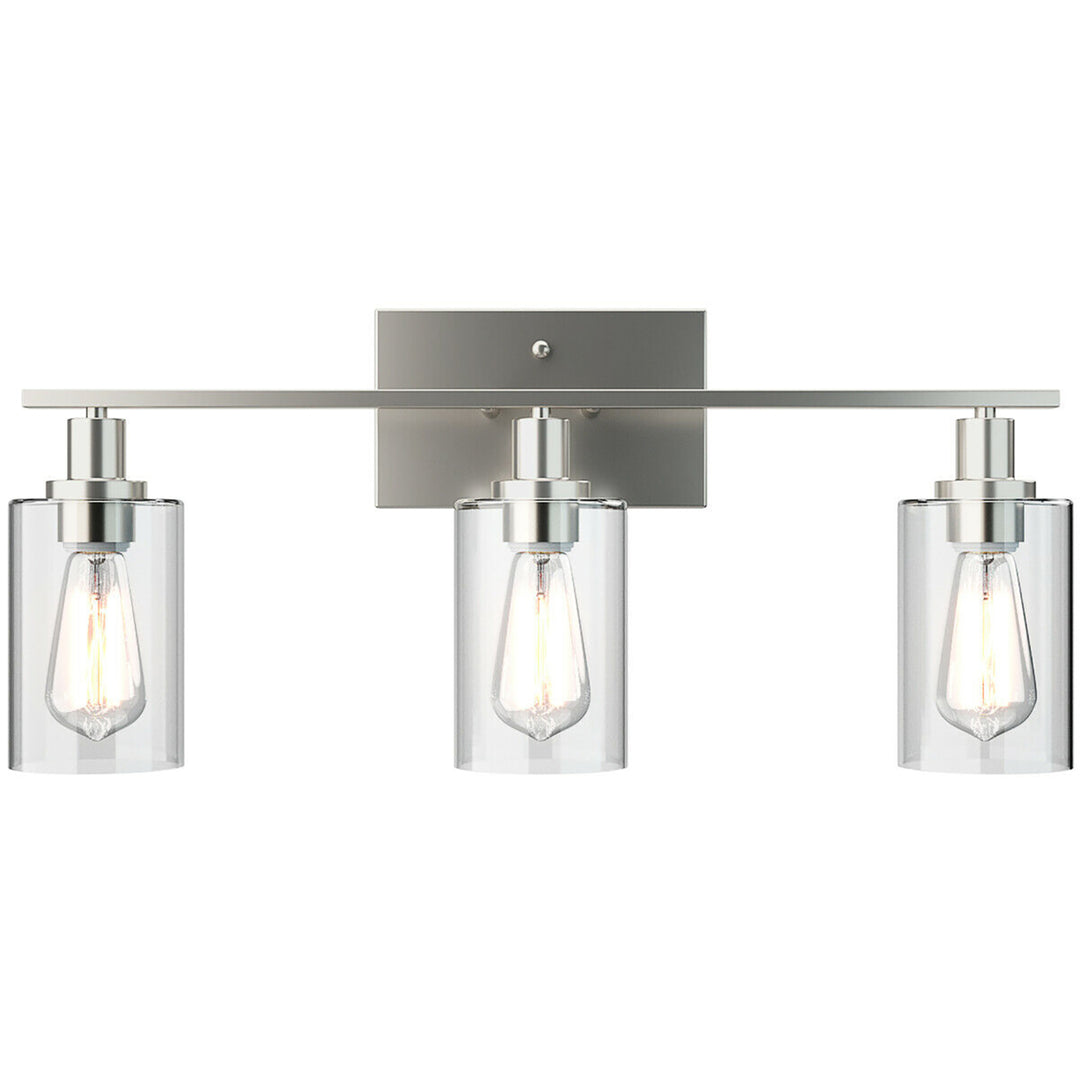 3-Light Wall Sconce Modern Bathroom Vanity Light Fixtures w/ Clear Glass Shade Image 1