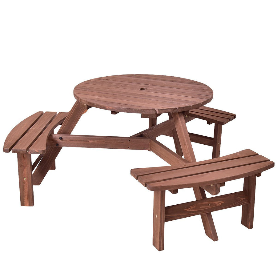 Patio 6 Person Outdoor Wood Picnic Table Beer Bench Set Pub Dining Seat Garden Image 1