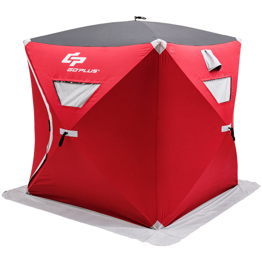 Portable Pop-up 2-person Ice Shelter Fishing Tent Shanty w/ Bag Ice Anchors Red Image 1