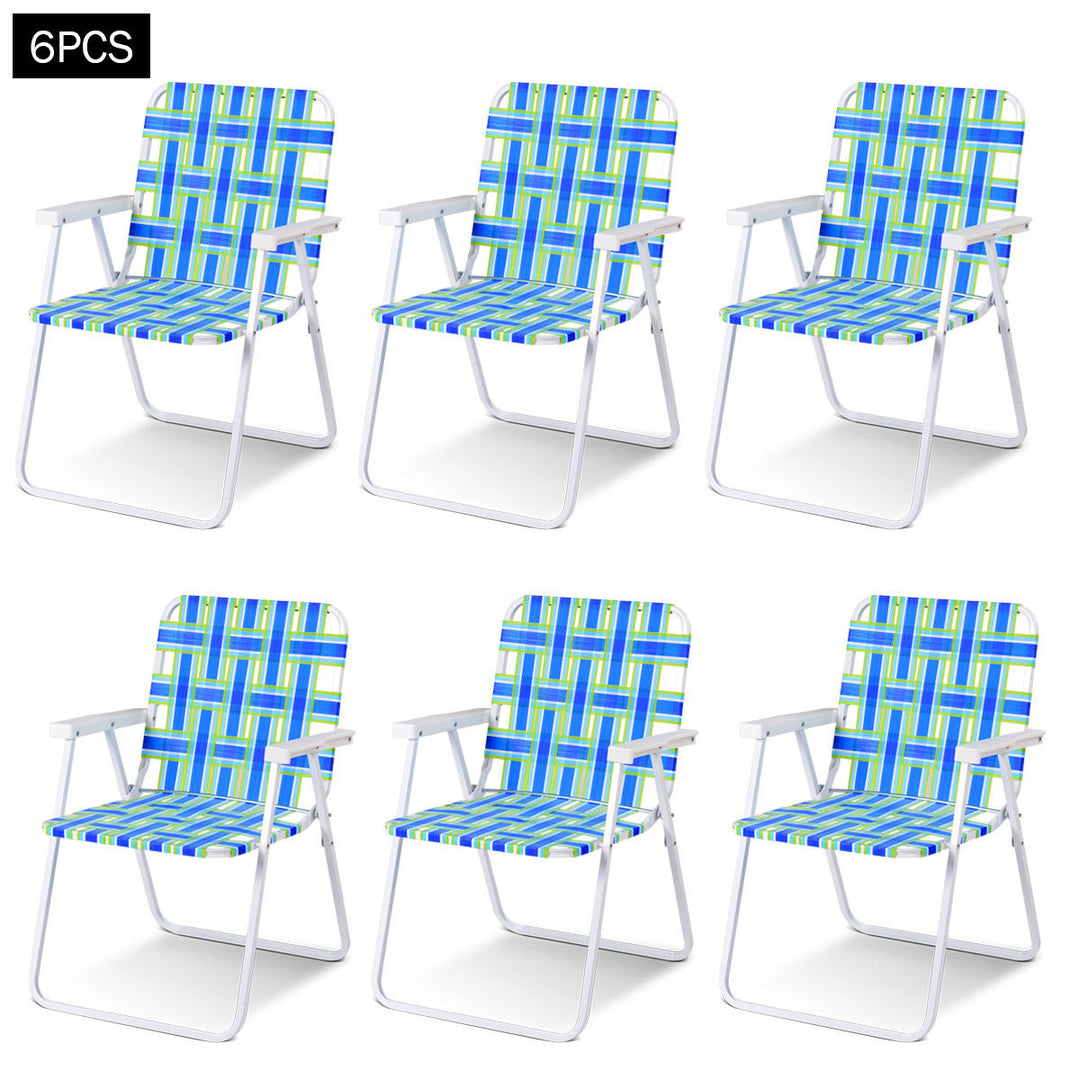 6pcs Folding Beach Chair Camping Lawn Webbing Chair Lightweight 1 Position Blue Image 1