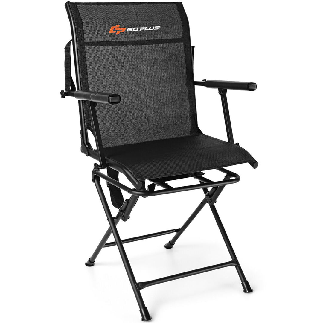 Swivel Hunting Chair Foldable Mesh Chair w/ Armrests for Outdoor Activities Image 1