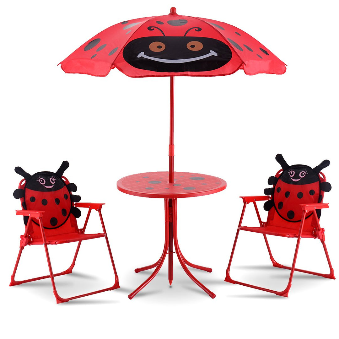 Kids Patio Set Table And 2 Folding Chairs w/ Umbrella Beetle Outdoor Garden Yard Image 1