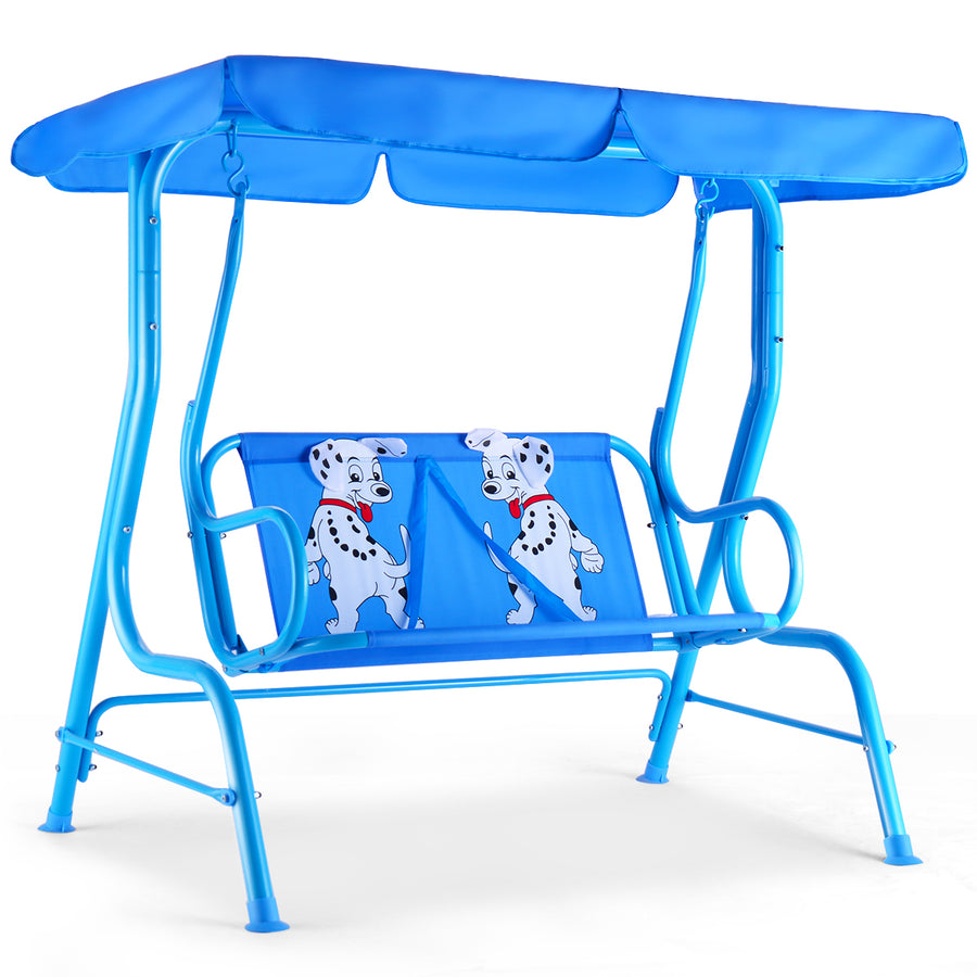 Kids Patio Swing Chair Children Porch Bench Canopy 2 Person Yard Furniture blue Image 1