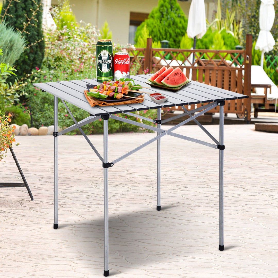 Roll Up Portable Folding Camping Square Aluminum Picnic Table w/Bag (27-3/5 ) Image 1