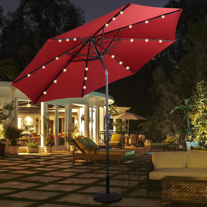 10ft Patio Solar Umbrella LED Patio Market Steel Tilt W/ Crank (Burgundy) Image 1