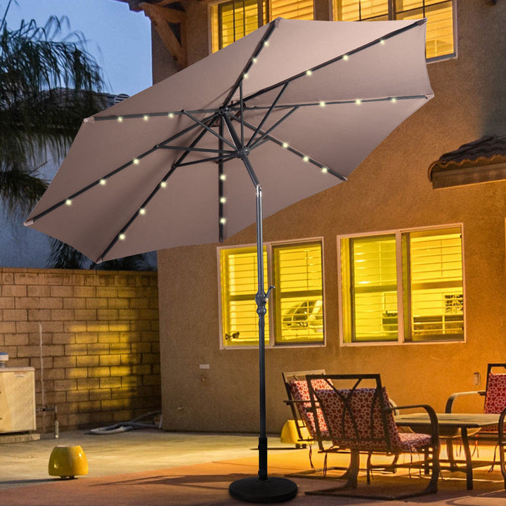 10ft Patio Solar Umbrella LED Patio Market Steel Tilt w/ Crank Outdoor (Tan) Image 1