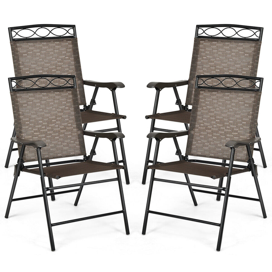 Set of 4 Patio Folding Chairs Sling Portable Dining Chair Set w/ Armrest Image 1