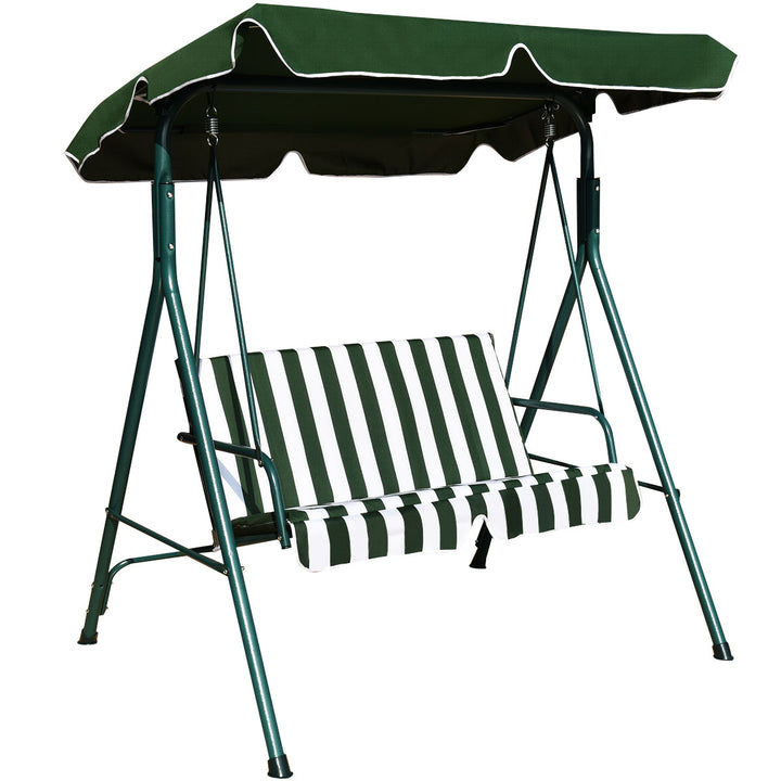 Loveseat Patio Canopy Swing Glider Hammock Cushioned Steel Frame Outdoor Green Image 1