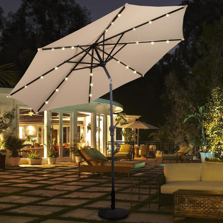 10ft Patio Solar Umbrella LED Patio Market Steel Tilt w/ Crank Outdoor Beige Image 1