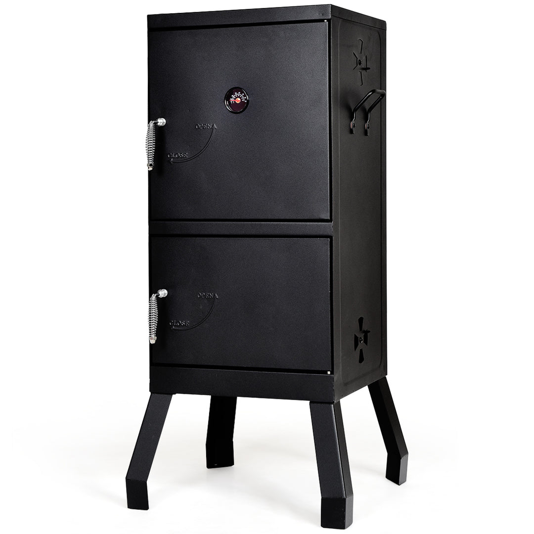 Vertical Charcoal Smoker BBQ Barbecue Grill w/ Temperature Gauge Outdoor Black Image 1