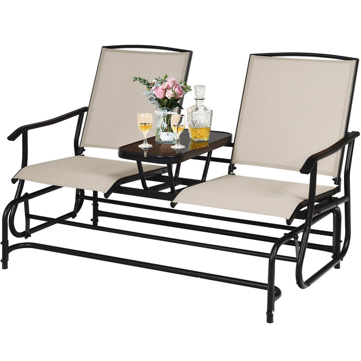 2 Person Patio Double Glider Loveseat Rocking with Center Table Image 1