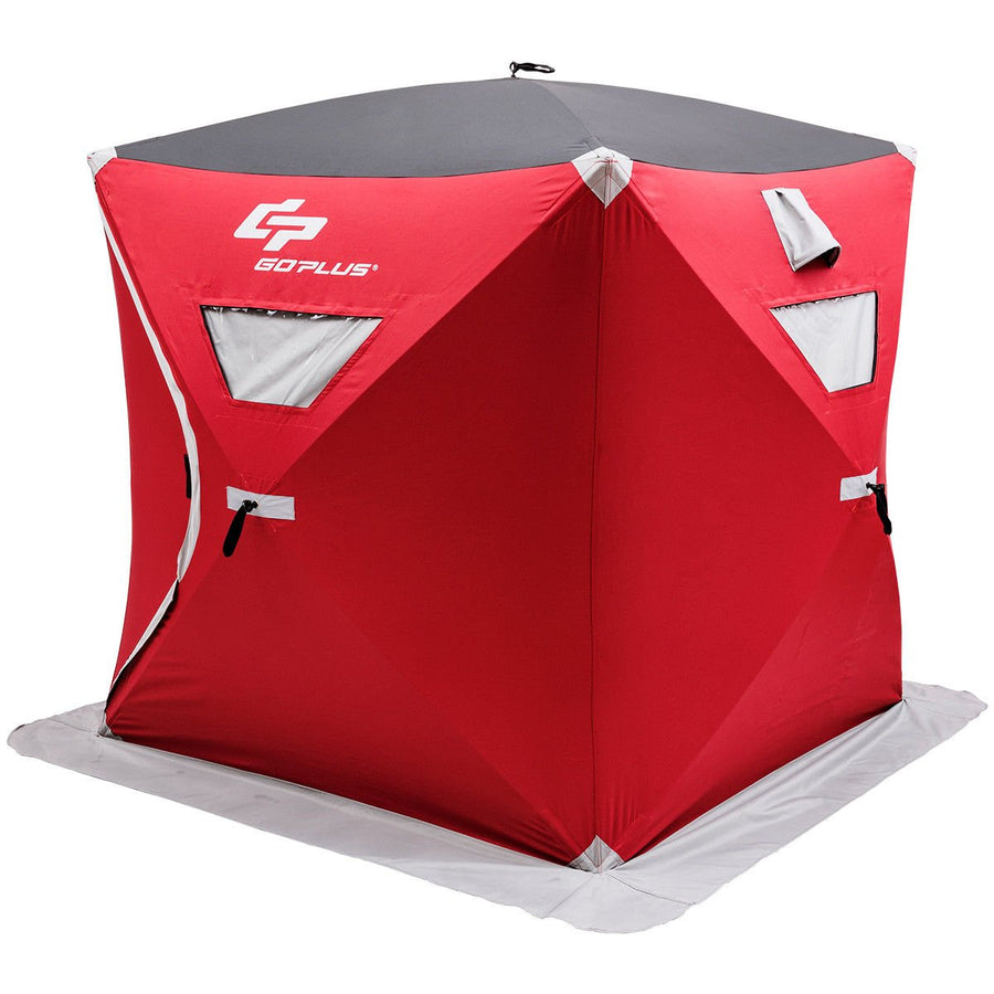 Portable Pop-up 4-person Ice Shelter Fishing Tent Shanty w/ Bag Ice Anchors Red Image 1