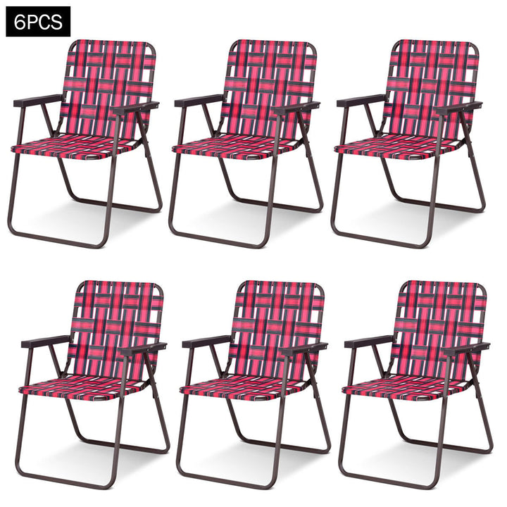 6pcs Folding Beach Chair Camping Lawn Webbing Chair Lightweight 1 Position Red Image 1