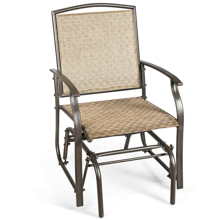 Patio Swing Single Glider Chair Rocking Seating Steel Frame Garden Furni Brown Image 1