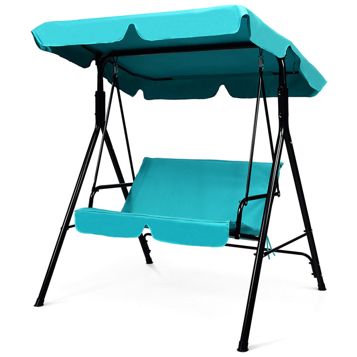 Loveseat Patio Canopy Swing Glider Hammock Cushioned Blue Image 1