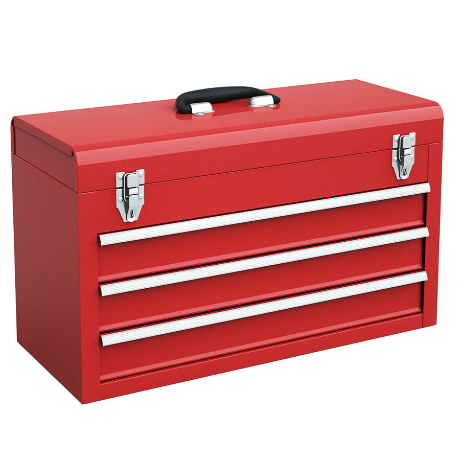 Portable Tool Chest Box Storage Cabinet Garage Mechanic Organizer 3 Drawers Red Image 1