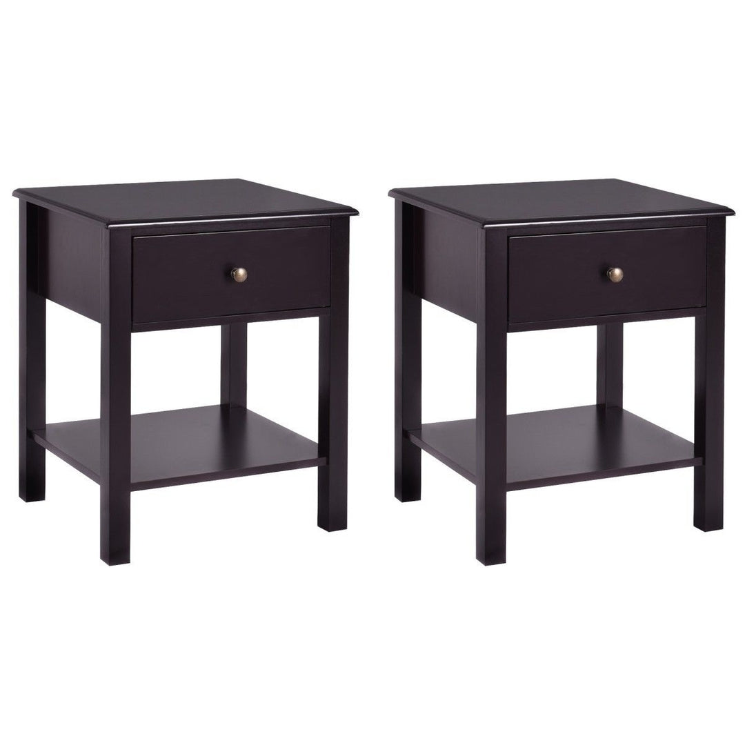 2 PCS Nightstand End Table Storage Display Furniture Drawer Shelf Beside Image 1