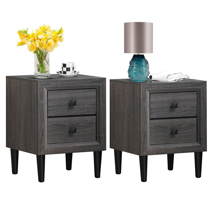 2PCS Nightstand W/2 Drawer Multipurpose Retro Grey Bedside Table Fully Assembled Image 1