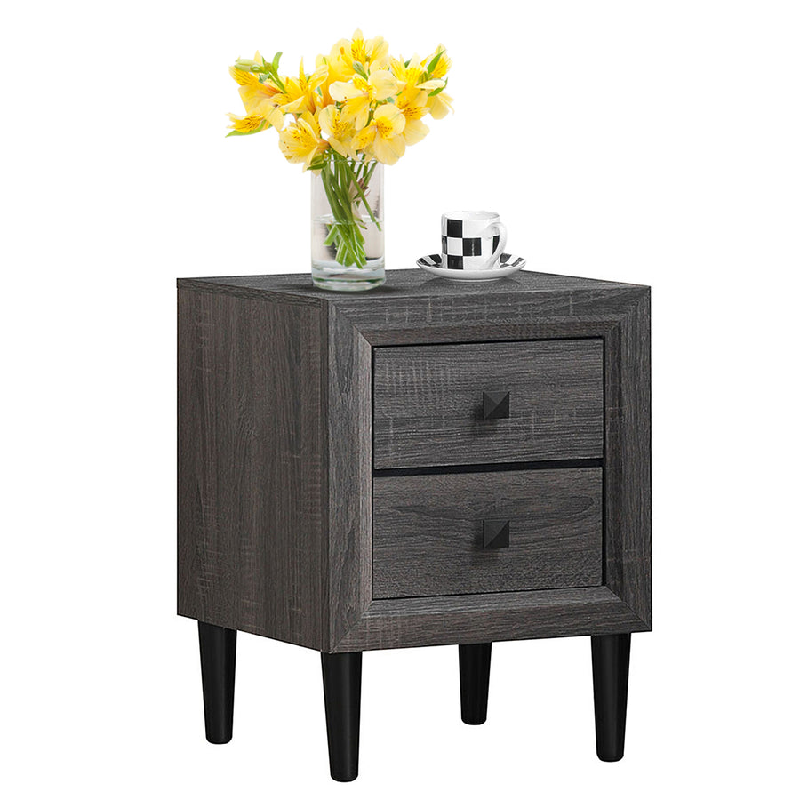 Nightstand W/2 Drawers Multipurpose Retro Grey Bedside Table Fully Assembled Image 1