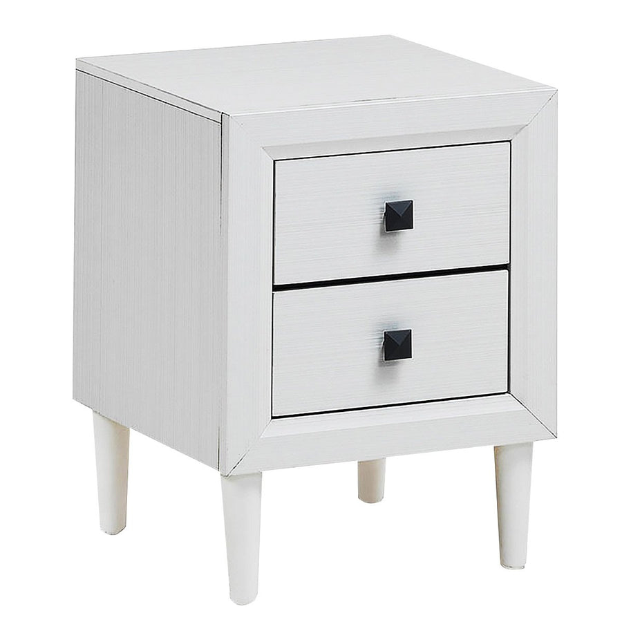 Nightstand End Bedside Coffee Table Wooden Leg Storage Drawers White Image 1