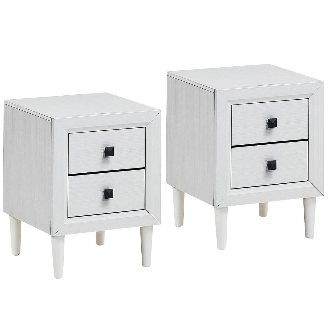 2 PCs Nightstand End Bedside Coffee Table Wooden Leg Storage Drawers White Image 1