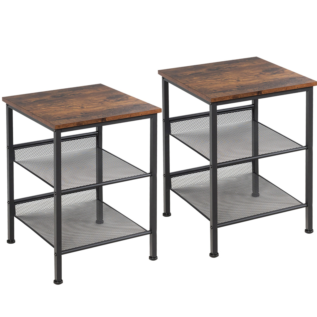 Set of 2 3-Tier Industrial End Side Table Nightstand W/2 Adjustable Shelves Image 1