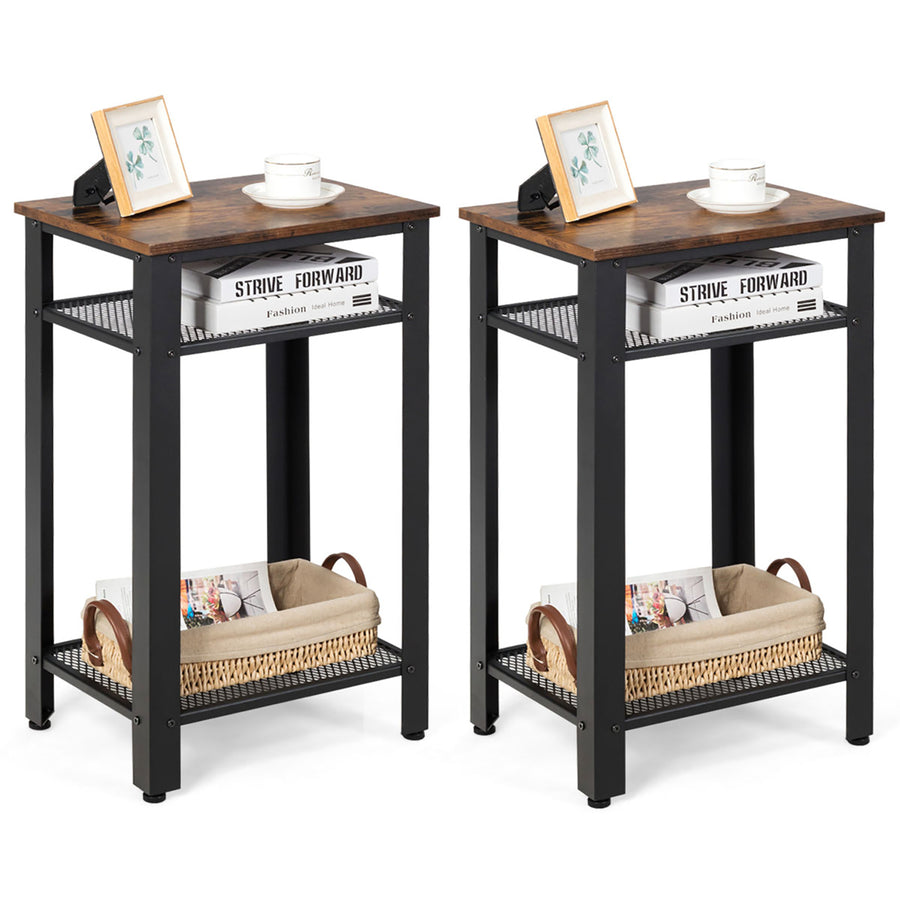 Set of 2 3-Tier Industrial Tall Nightstand Side End Telephone Table w/ Shelves Image 1