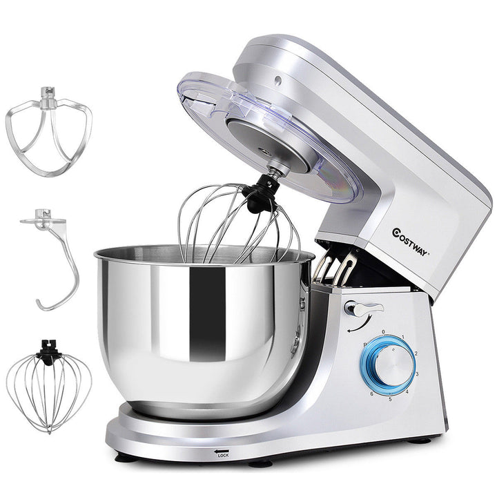 Tilt-Head Stand Mixer 7.5 Quart 6 Speed 660W w/Dough Hook, Whisk and Beater Silver Image 1